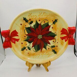 Vtyg Happy Holidays Melamine Platter Bow Handles 14" Oval Serving Tray  BD3